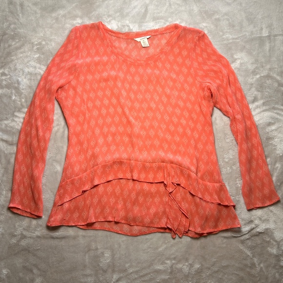 Sundance Coral Silk Medallion Print Ruffle Blouse Womens XL Boho Old Money - Picture 2 of 9